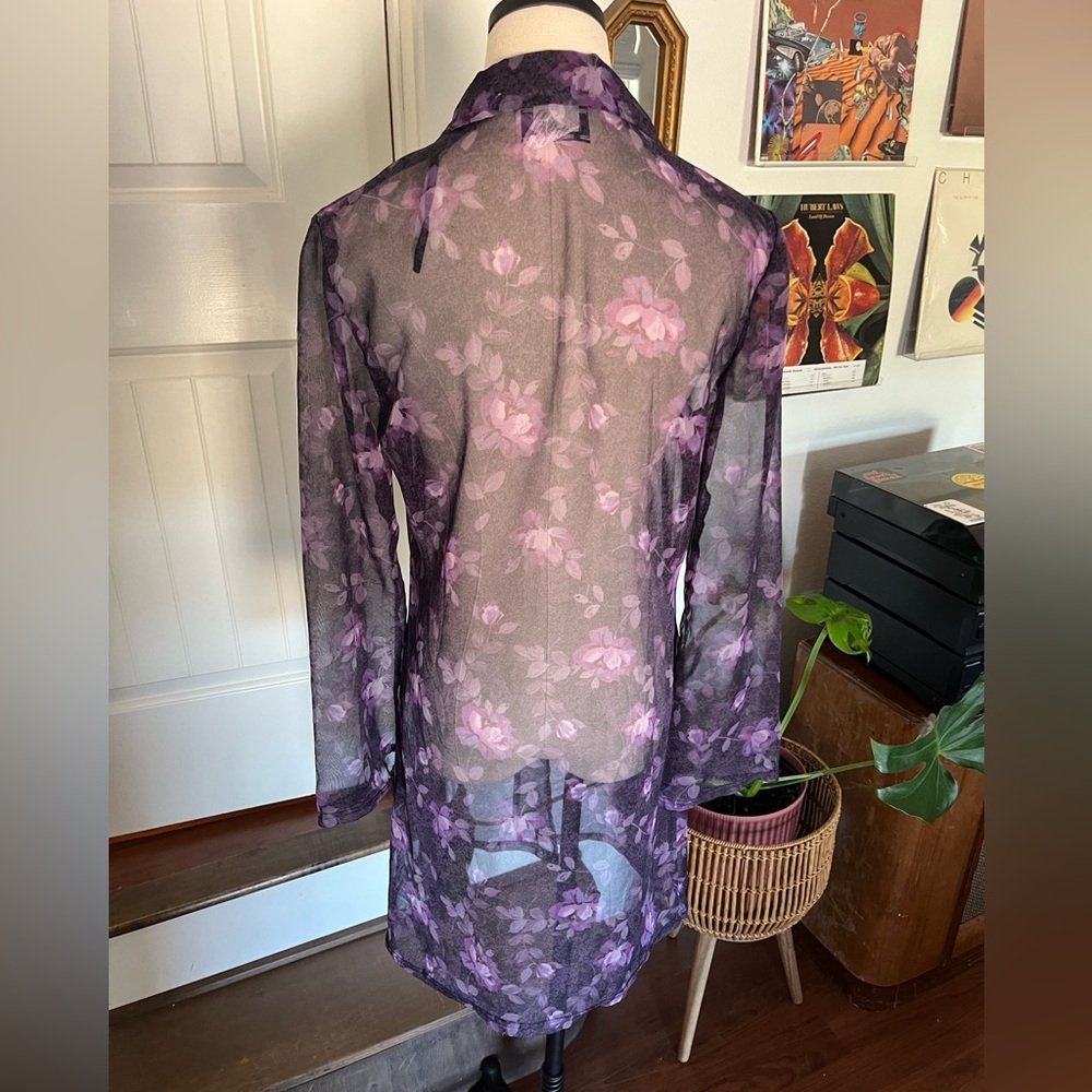 Sheer Floral Robe in Purple - Picture 3 of 7